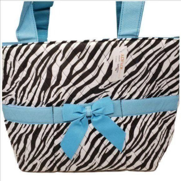 LAR LAR Quilted Diaper Bag Zebra PrInt w/Turquoise Blue Bow Accents NEW w/TAG - Picture 4 of 5